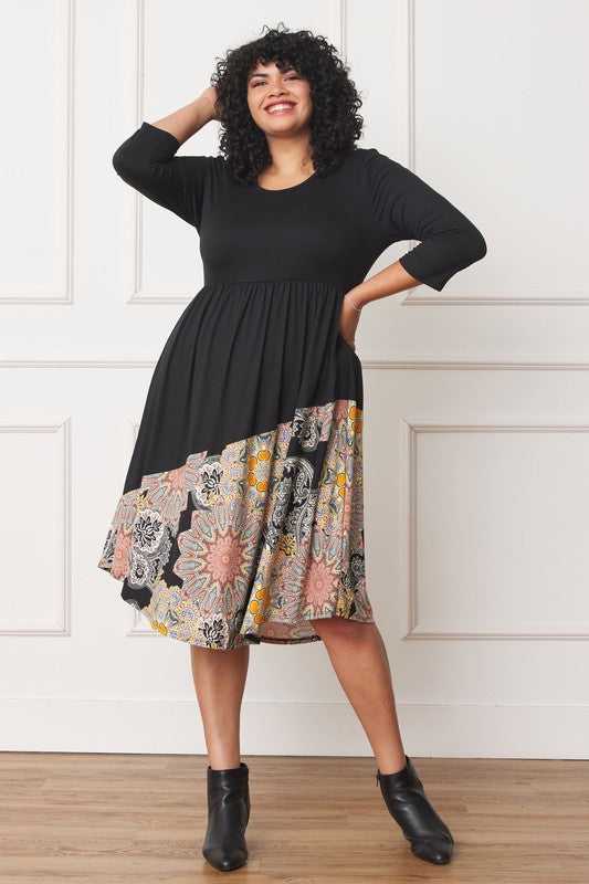 Plus Asymmetrical Accent Midi Dress - Classique Collection