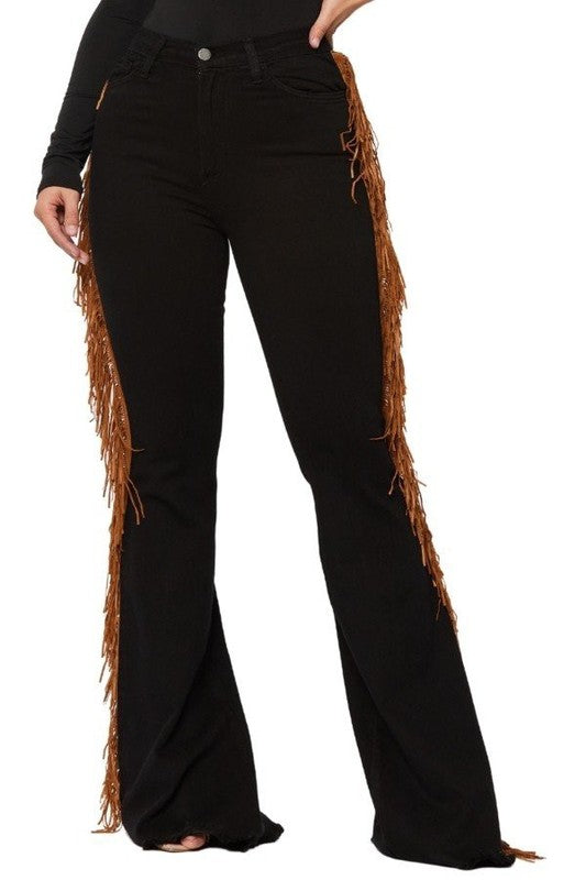 Black Bell Bottom Jean with Side Fringe - Classique Collection