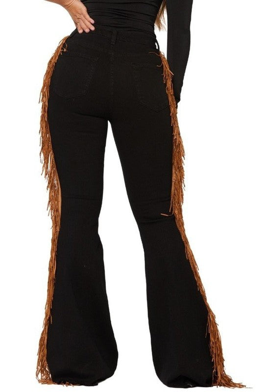 Black Bell Bottom Jean with Side Fringe - Classique Collection