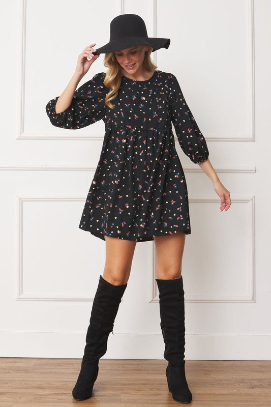 Abstract Polka Dot Bishop Sleeve Mini Dress - Classique Collection