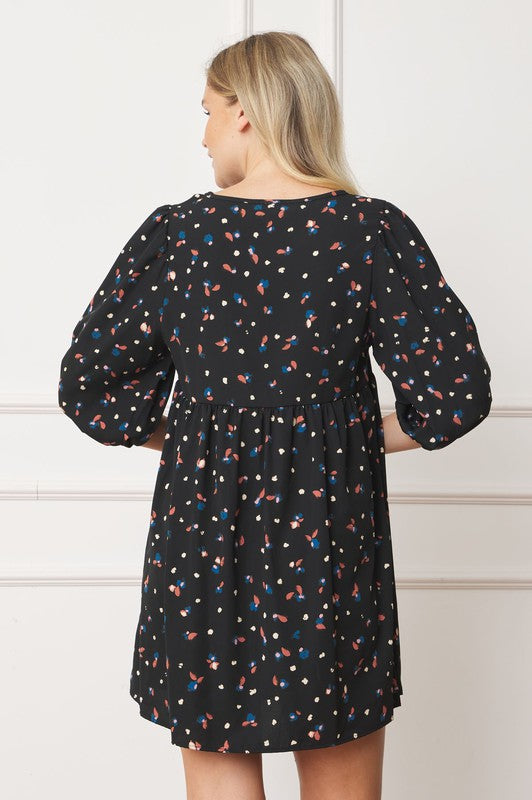Abstract Polka Dot Bishop Sleeve Mini Dress - Classique Collection