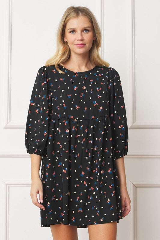 Abstract Polka Dot Bishop Sleeve Mini Dress - Classique Collection