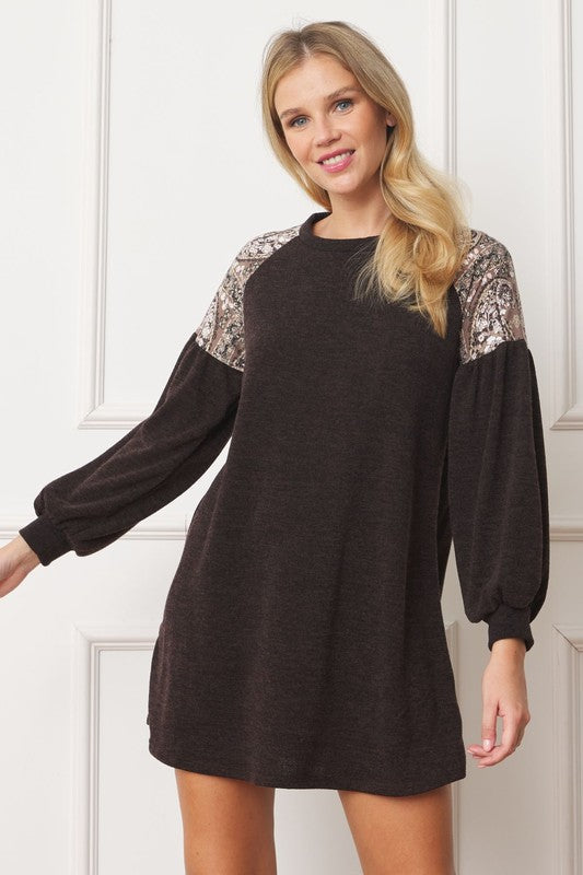 Paisley Shoulder Accent Tunic Dress - Classique Collection