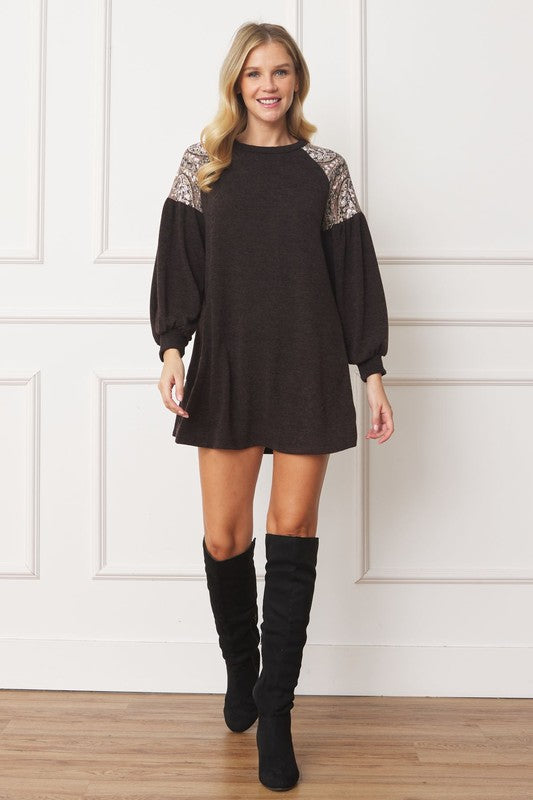 Plus Paisley Shoulder Accent Tunic Dress - Classique Collection