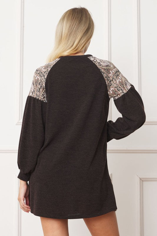 Paisley Shoulder Accent Tunic Dress - Classique Collection