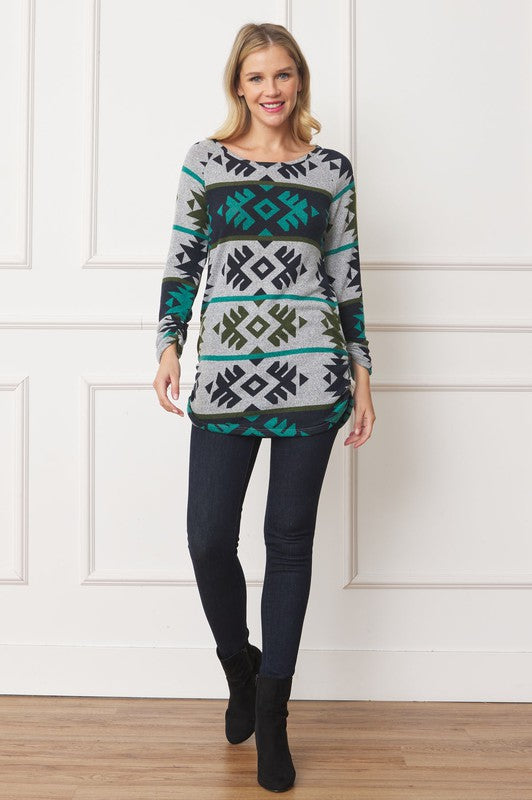 Aztec Shirred Side Accent Top - Classique Collection