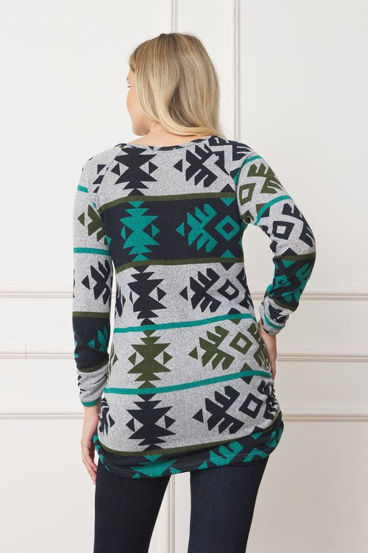 Aztec Shirred Side Accent Top - Classique Collection