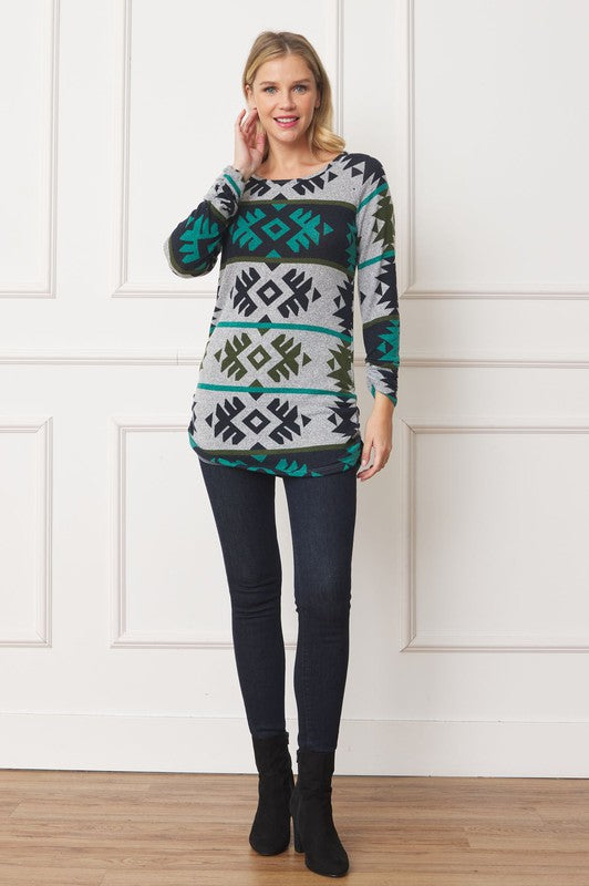 Aztec Shirred Side Accent Top - Classique Collection