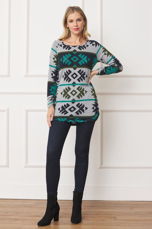 Aztec Shirred Side Accent Top - Classique Collection