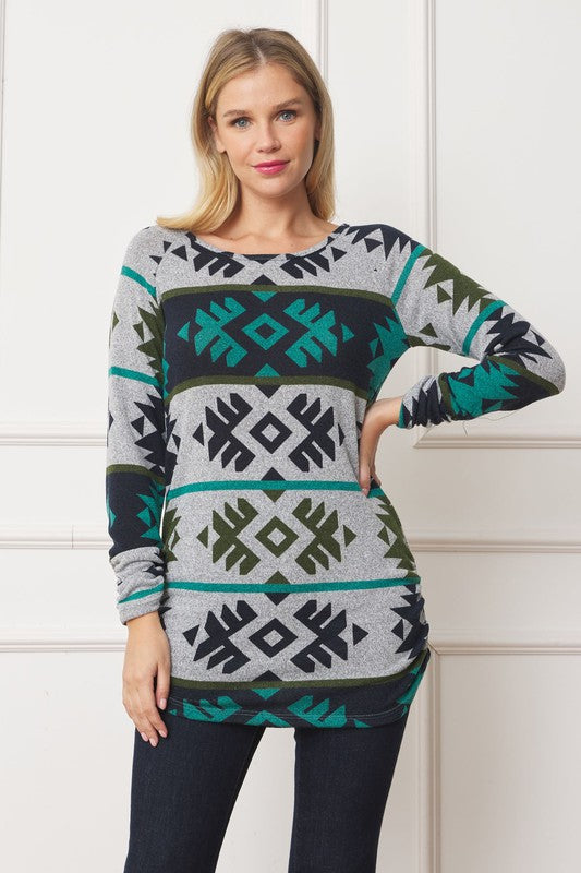 Aztec Shirred Side Accent Top - Classique Collection