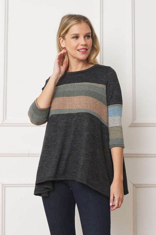 Plus Knit Stripe Panel A Line Tunic - Classique Collection