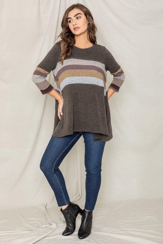 Plus Knit Stripe Panel A Line Tunic - Classique Collection