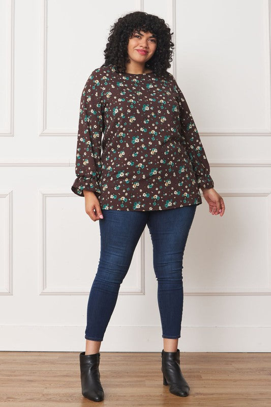 Plus Floral Ruffle Sleeve Tunic - Classique Collection