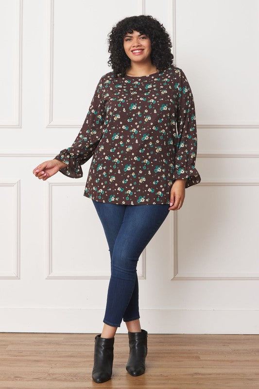Plus Floral Ruffle Sleeve Tunic - Classique Collection