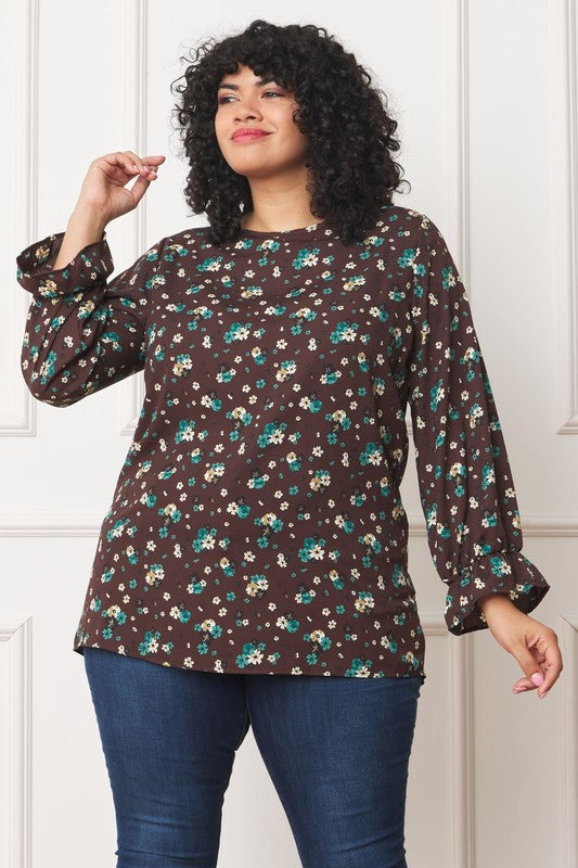 Plus Floral Ruffle Sleeve Tunic - Classique Collection