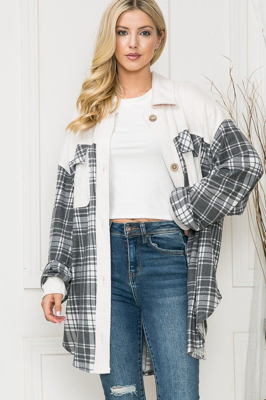 Oversized Mixed Media Knit Shacket - Classique Collection