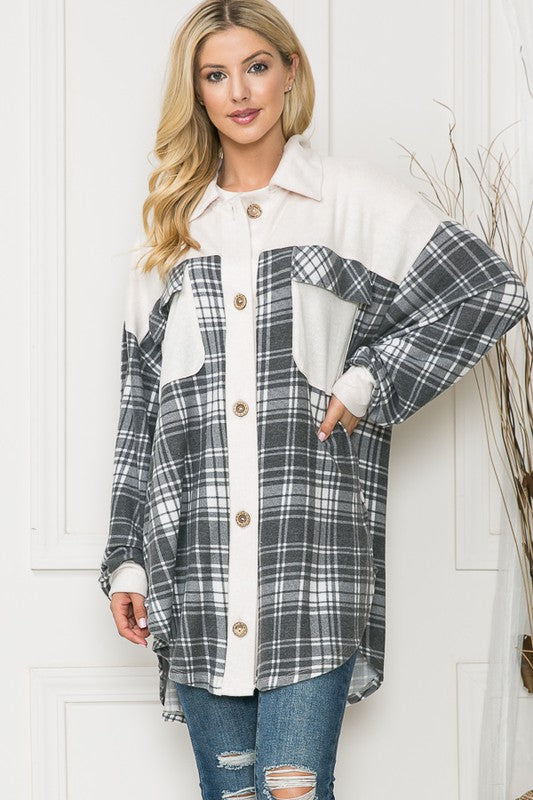 Oversized Mixed Media Knit Shacket - Classique Collection