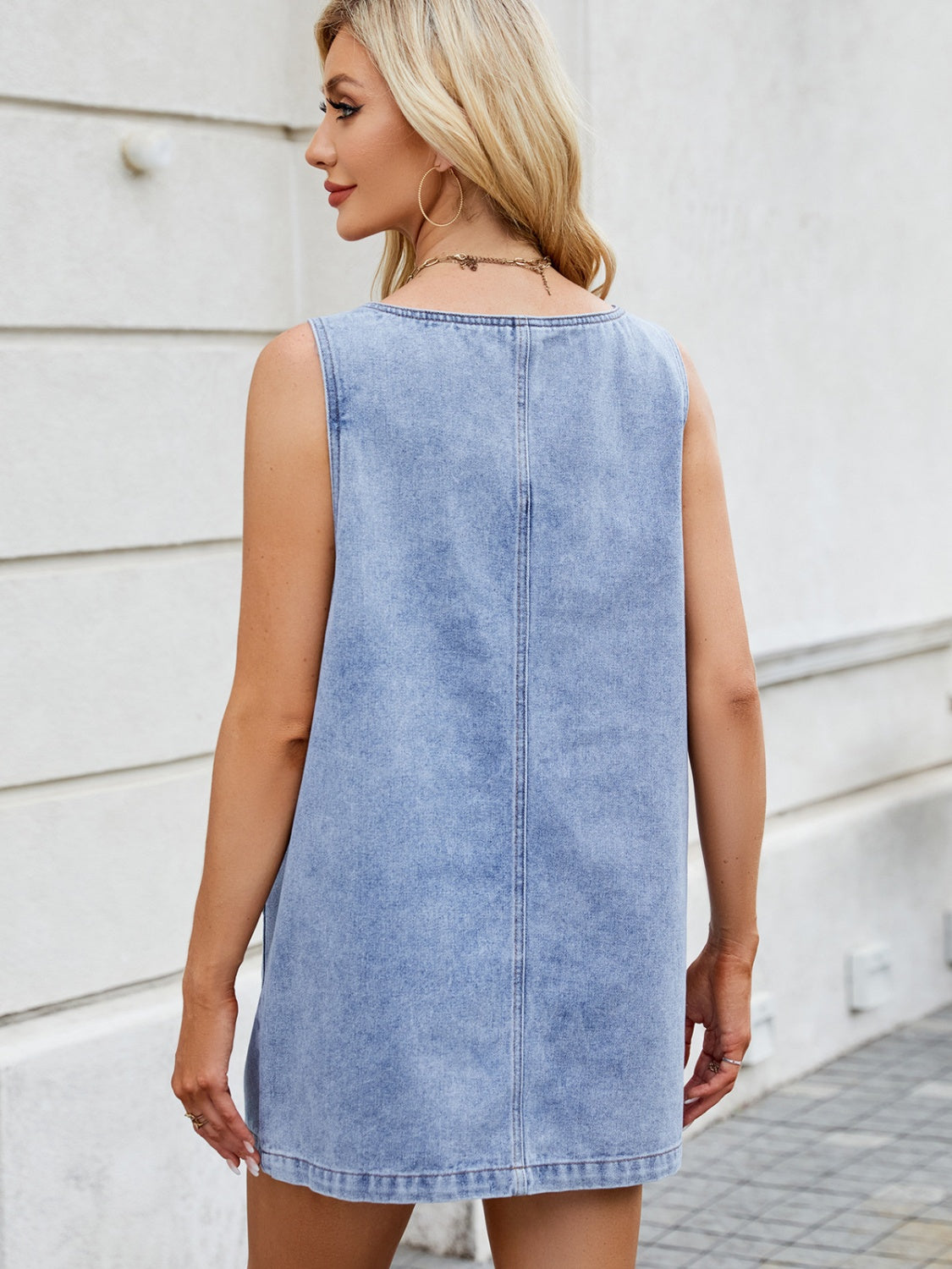 Scoop Neck Wide Strap Denim Dress - Classique Collection