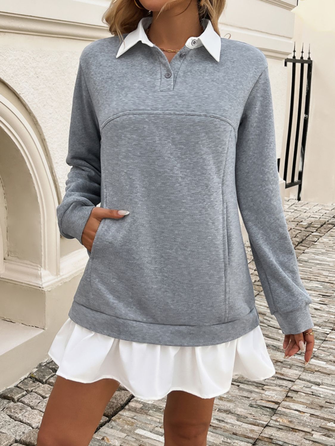 Devine Ruffle Hem Long Sleeve Mini Dress - Classique Collection