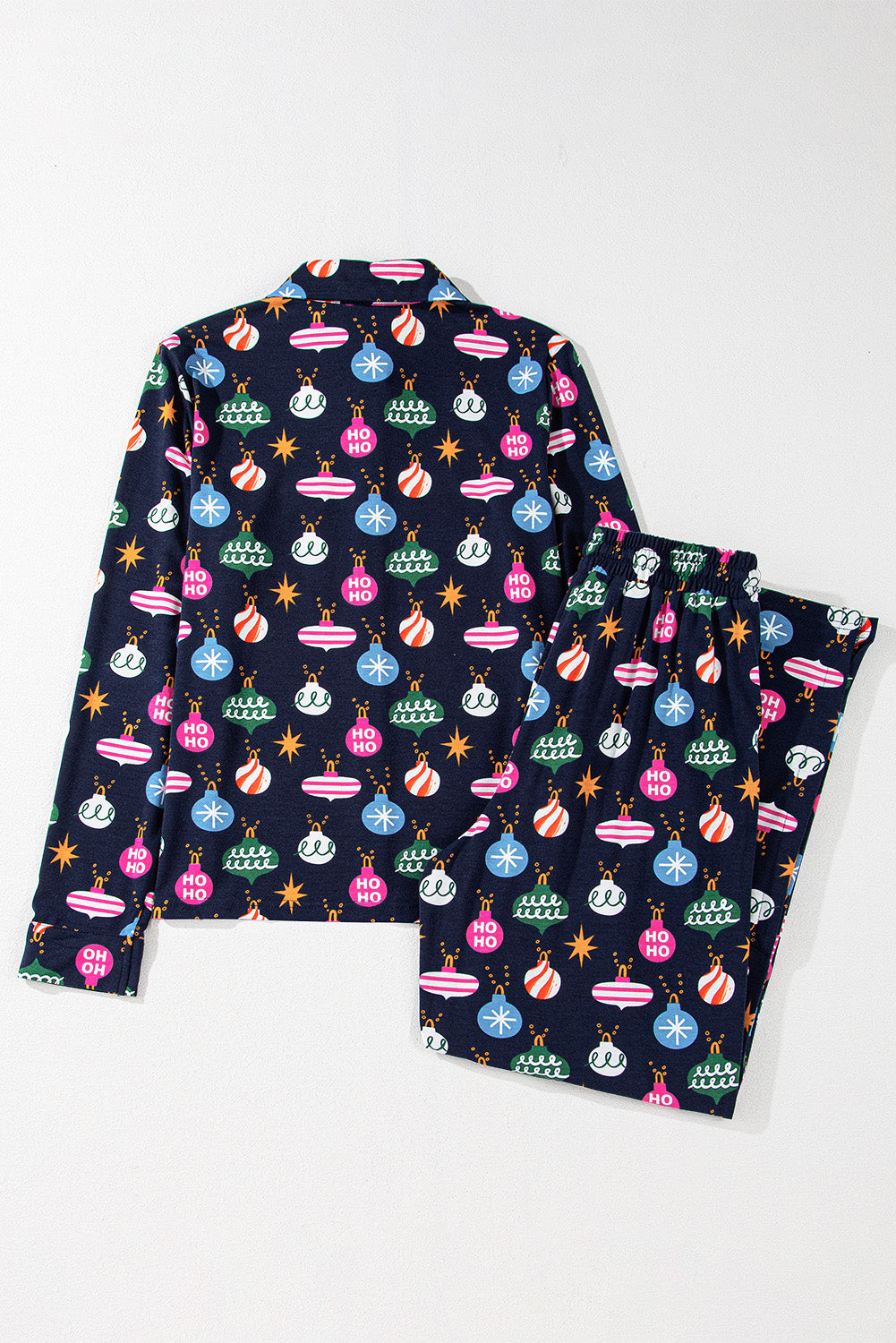 Christmas Lights Print Collared Neck Top and Pants Set - ClassiQ