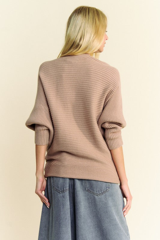 Davi & Dani Round Neck Batwing Sleeve Sweater - ClassiQ