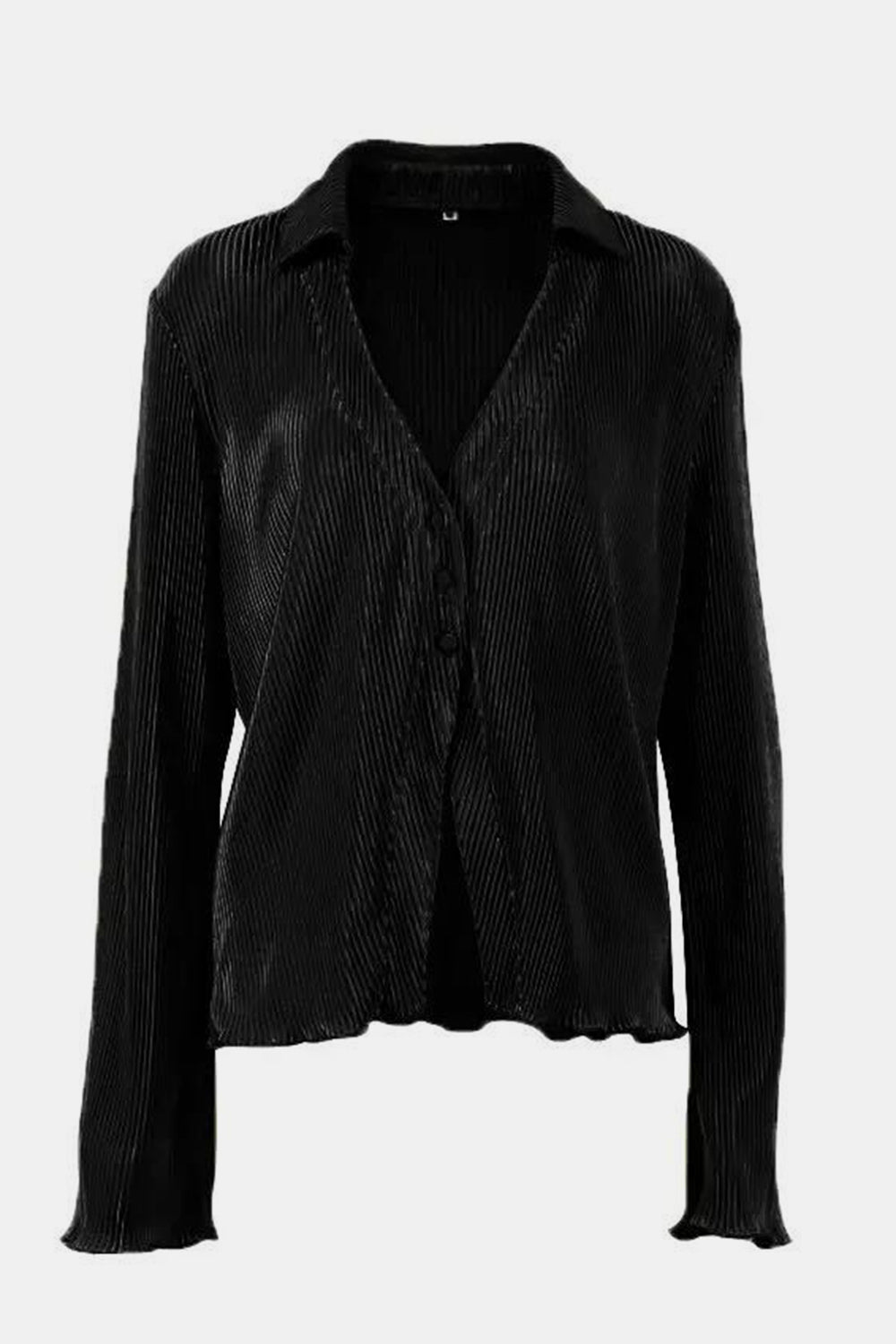 Textured Button Up Collared Neck Top and Pants Set - ClassiQ