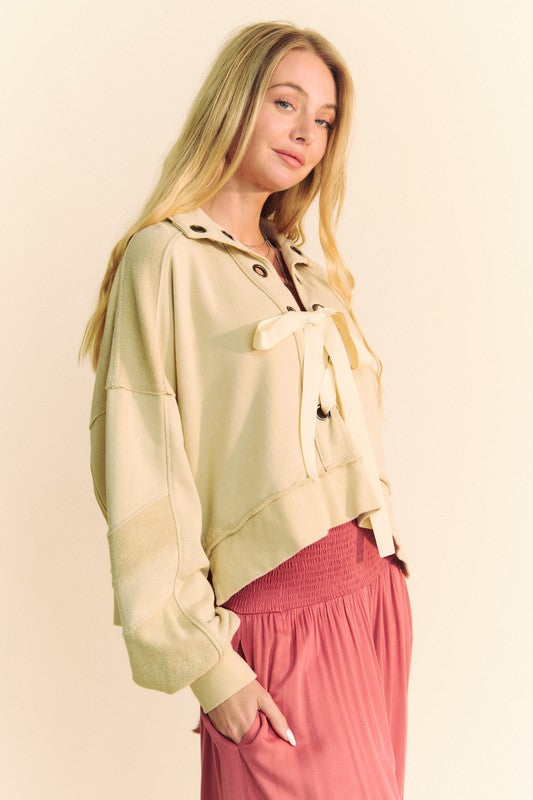 Davi & Dani Lace Up Exposed Seam French Terry Top - Classique Collection
