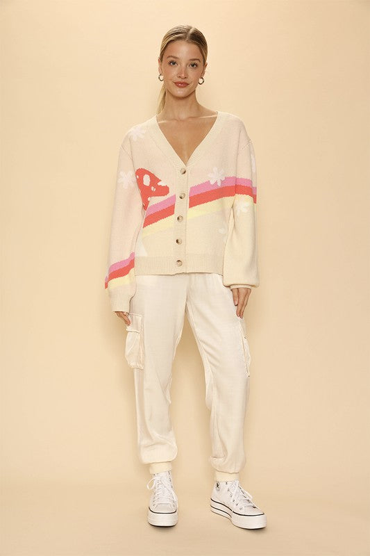 Retro stripe mushroom knit cardigan - Classique Collection
