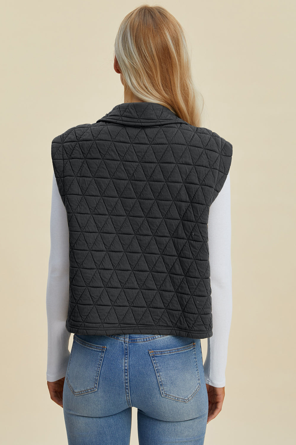 Double Take Full Size Pocketed Texture Snap Down Vest Coat - Classique Collection