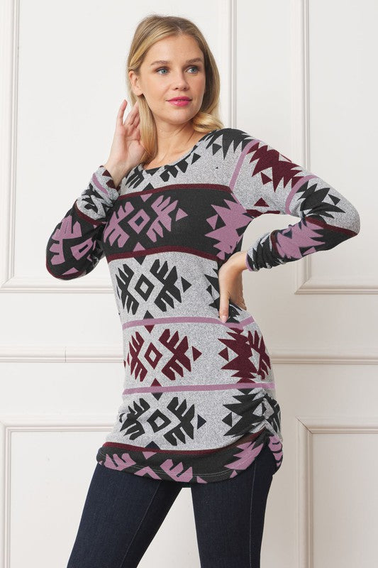 Aztec Shirred Side Accent Top - Classique Collection