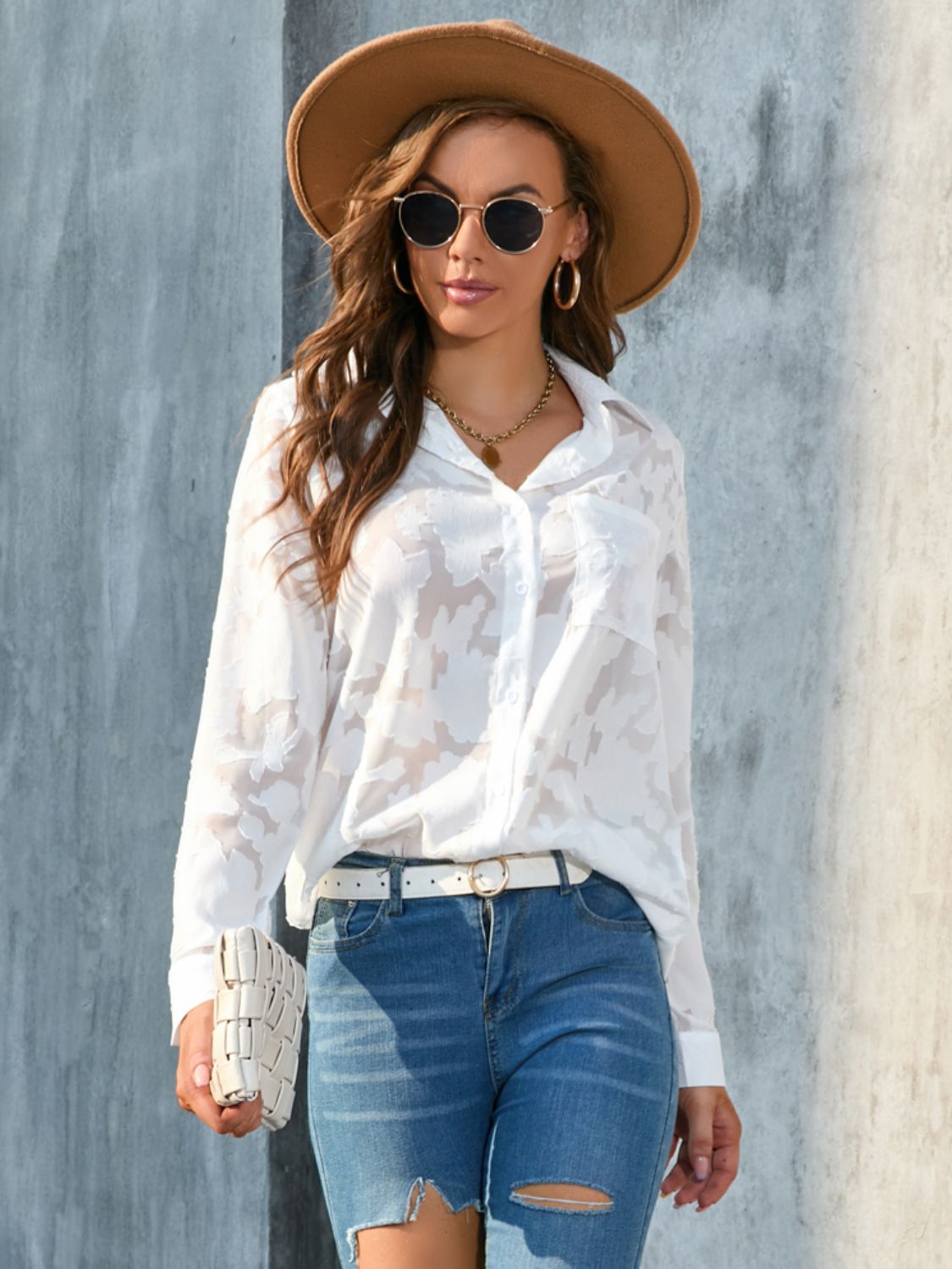 Full Size Collared Neck Long Sleeve Shirt Plus Size - Classique Collection