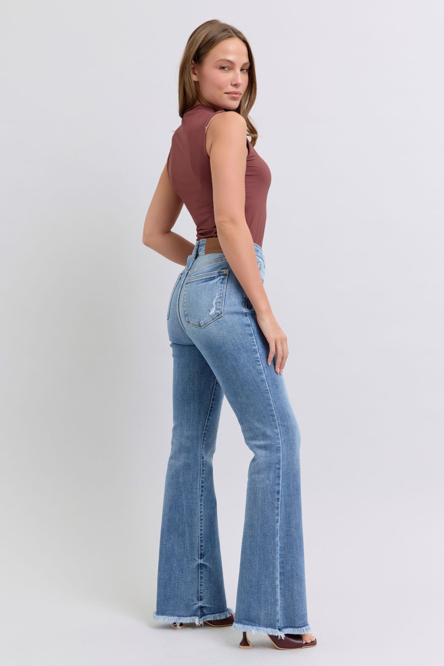 Judy Blue Full Size Raw Hem High Rise Bootcut Jeans - Classique Collection