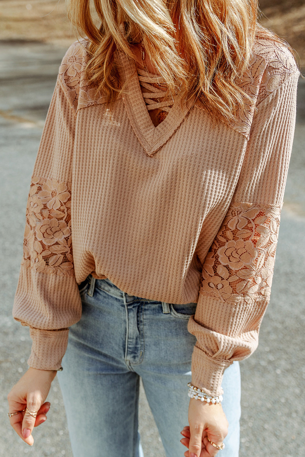 Crisscross V-Neck Waffle-Knit Top - Classique Collection