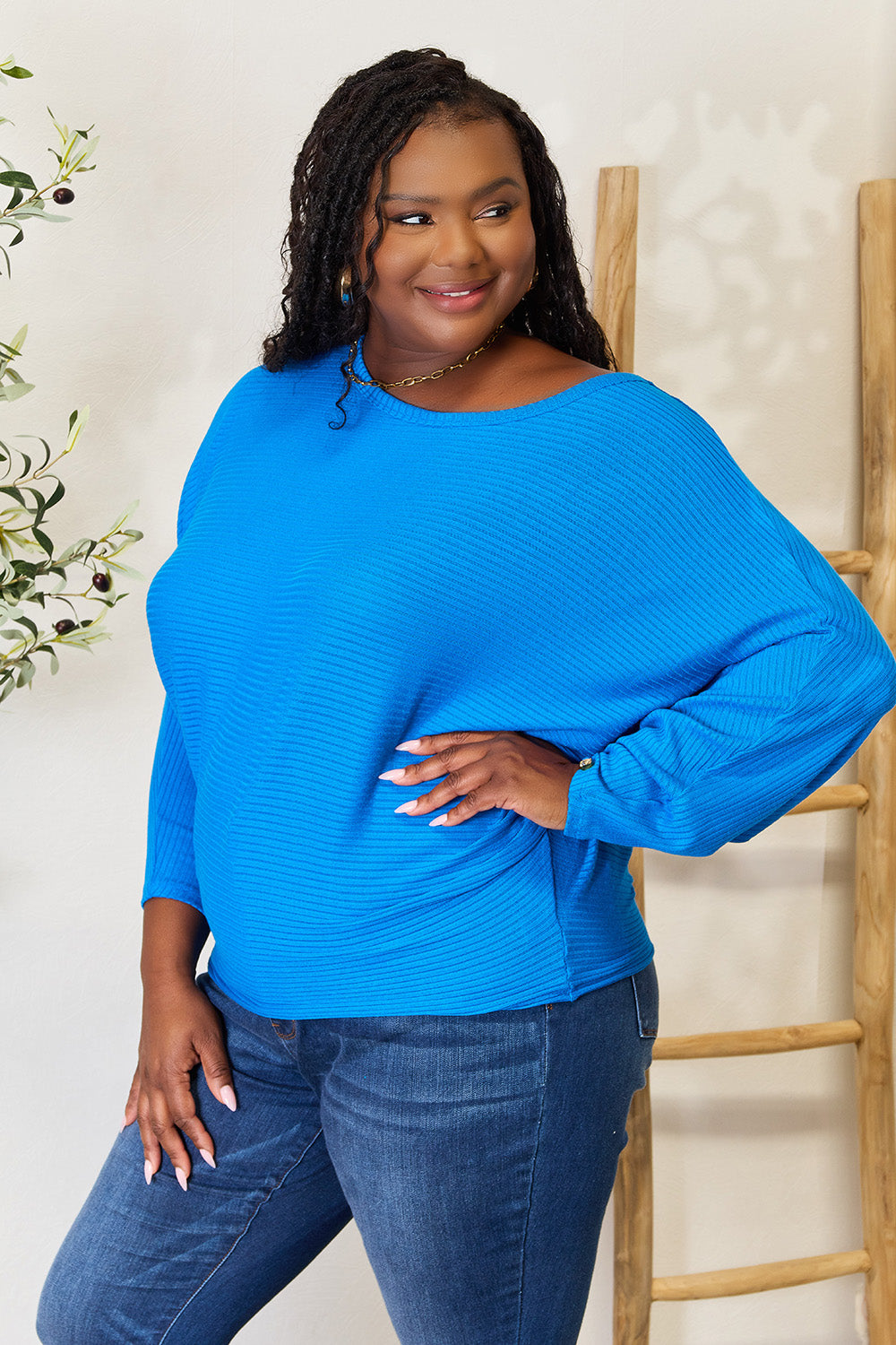Zenana Full Size Round Neck Batwing Sleeve Blouse - Classique Collection