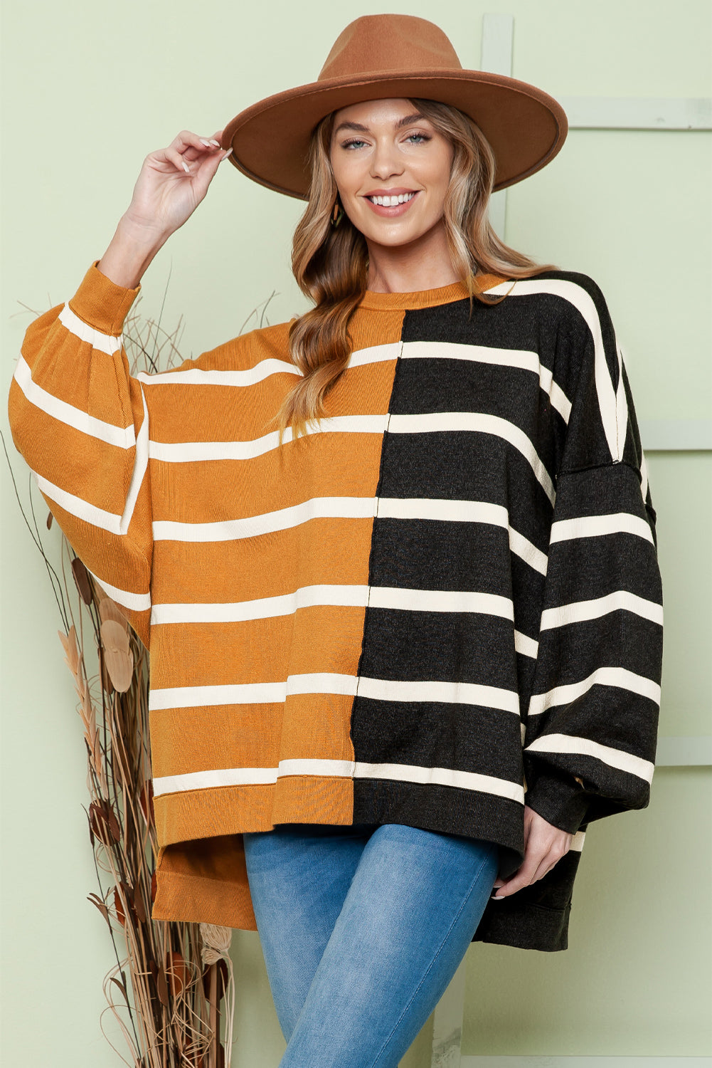 Striped Dropped Shoulder Round Neck Blouse - Classique Collection