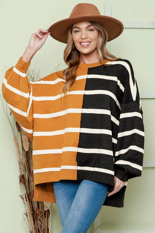 Striped Dropped Shoulder Round Neck Blouse - Classique Collection