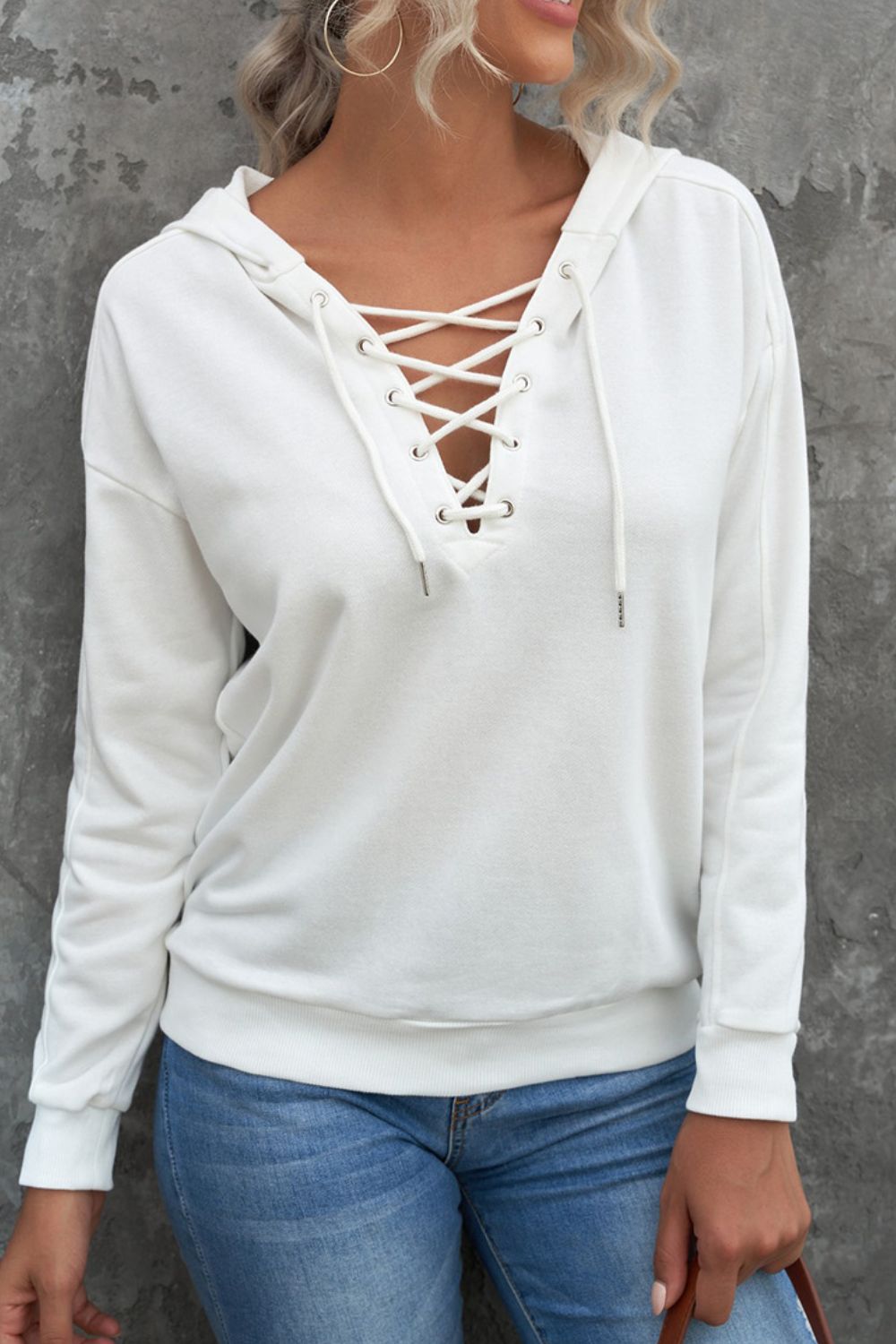 Lace Up Long Sleeve Hoodie - Classique Collection
