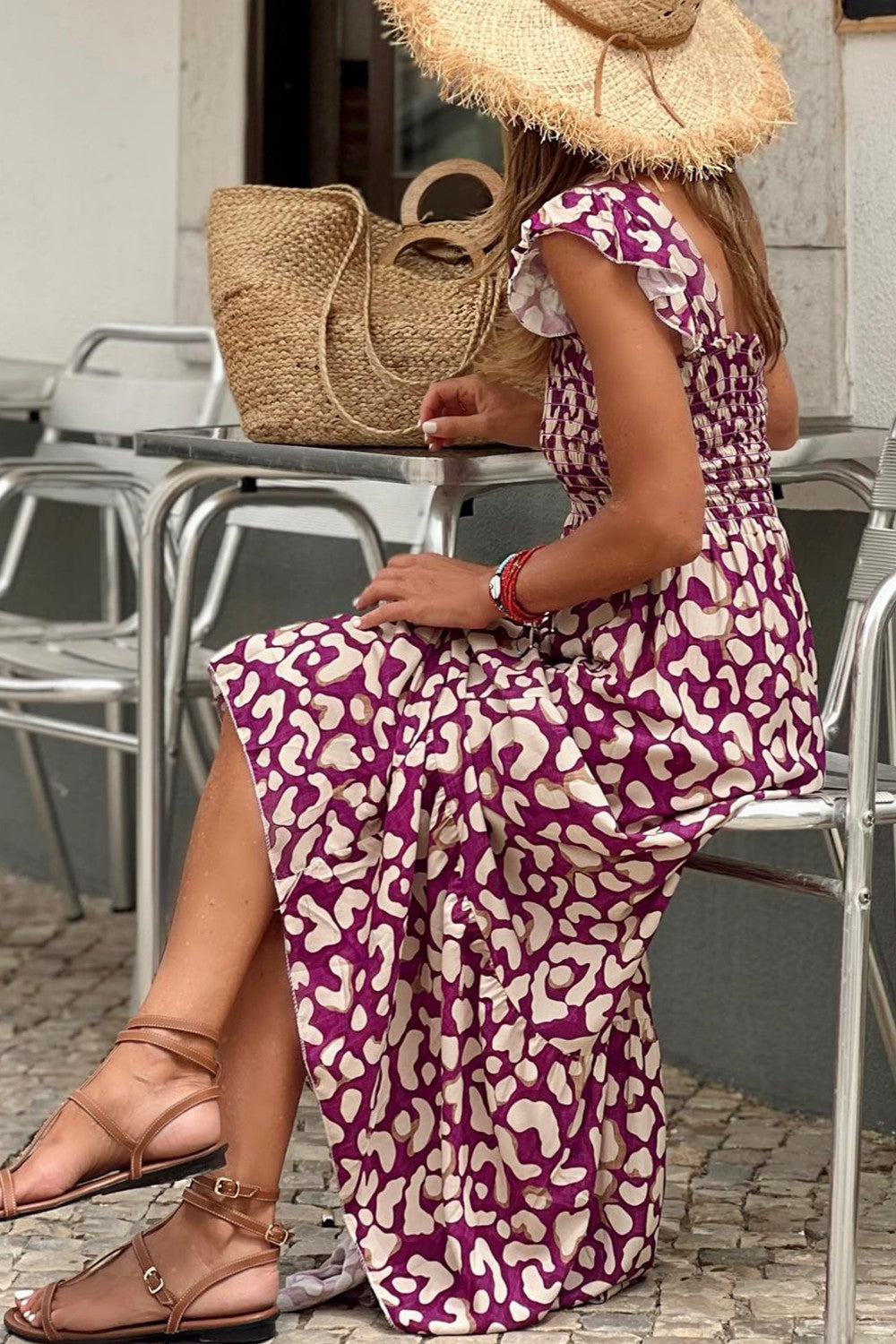 Ruffled Printed Wide Strap Dress - Classique Collection