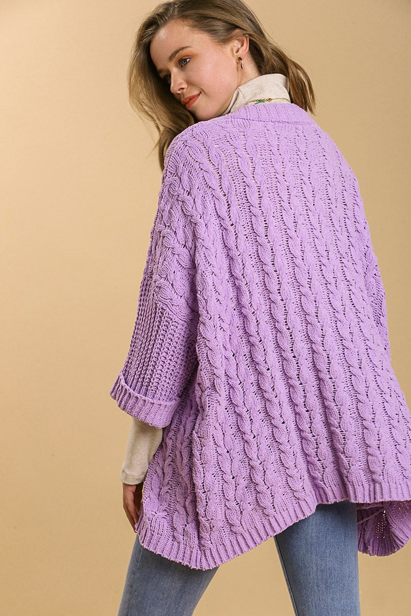 Umgee Full Size Cable Knit Open Front Long Sleeve Cardigan - Classique Collection
