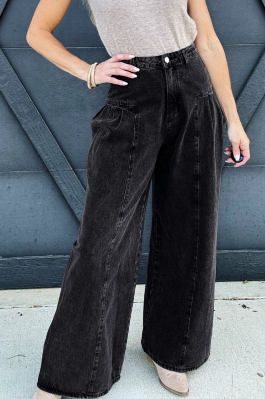 High Rise Wide Leg Jeans with Pockets - Classique Collection