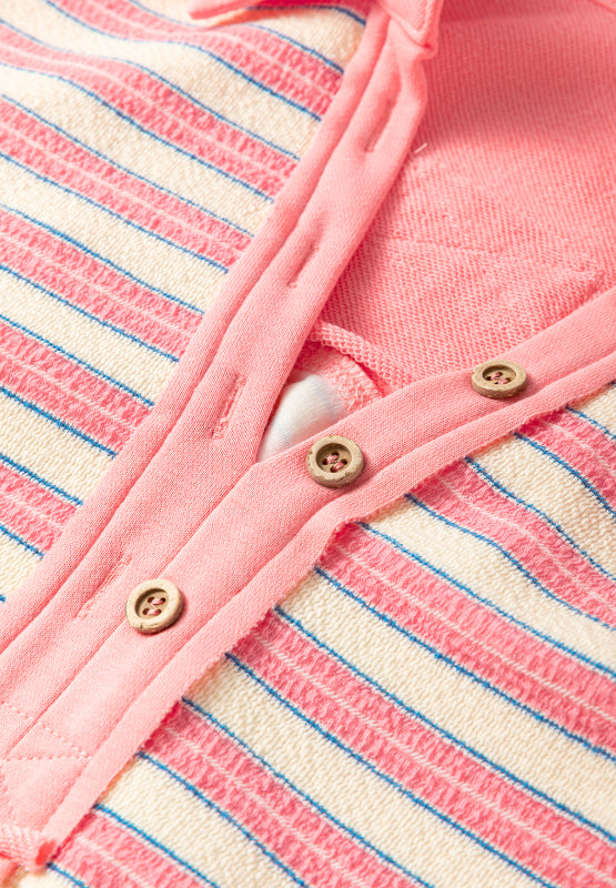 Striped Johnny Collar Long Sleeve Sweatshirt - Classique Collection