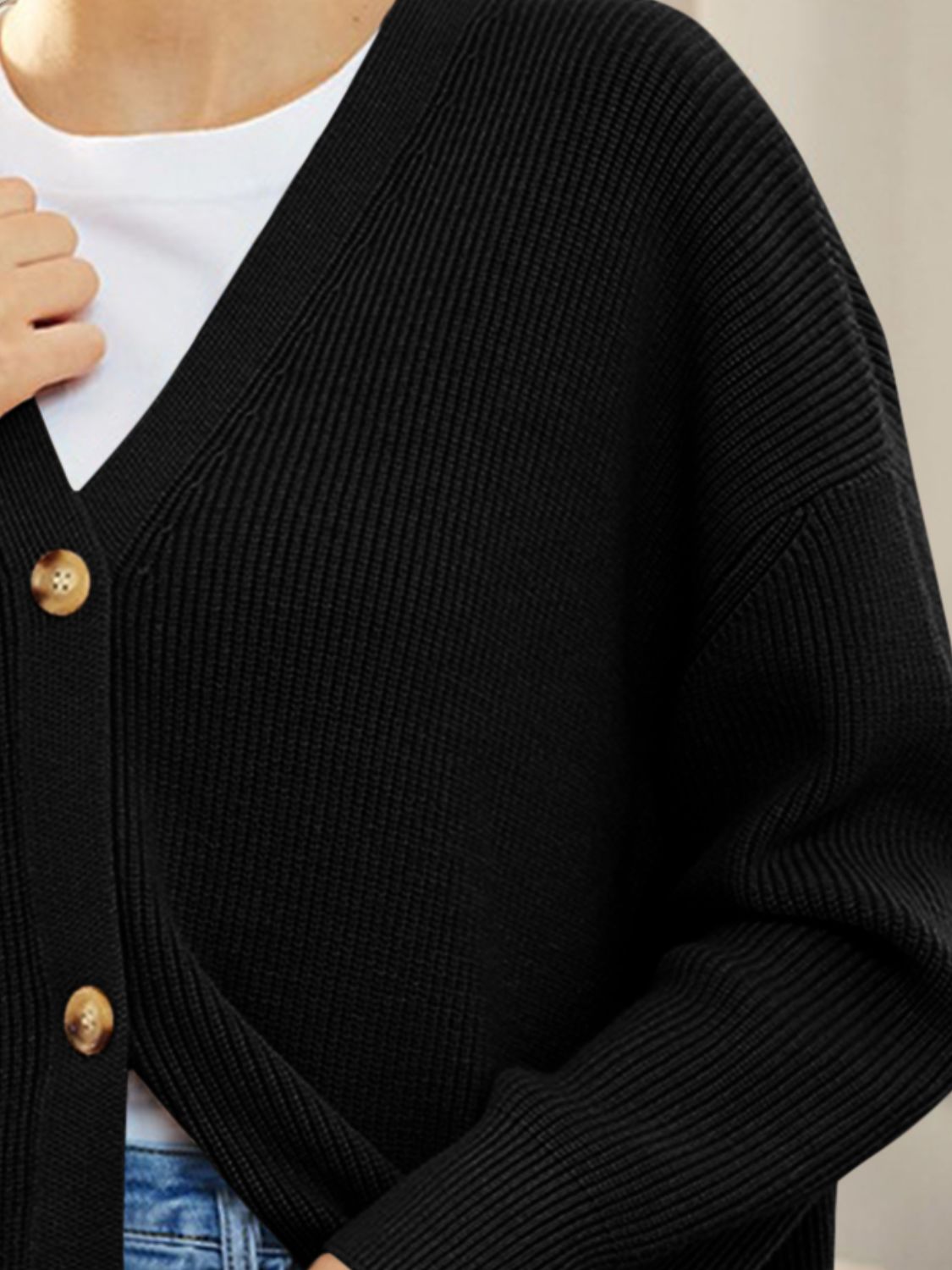 Button Down V-Neck Long Sleeve Cardigan - ClassiQ