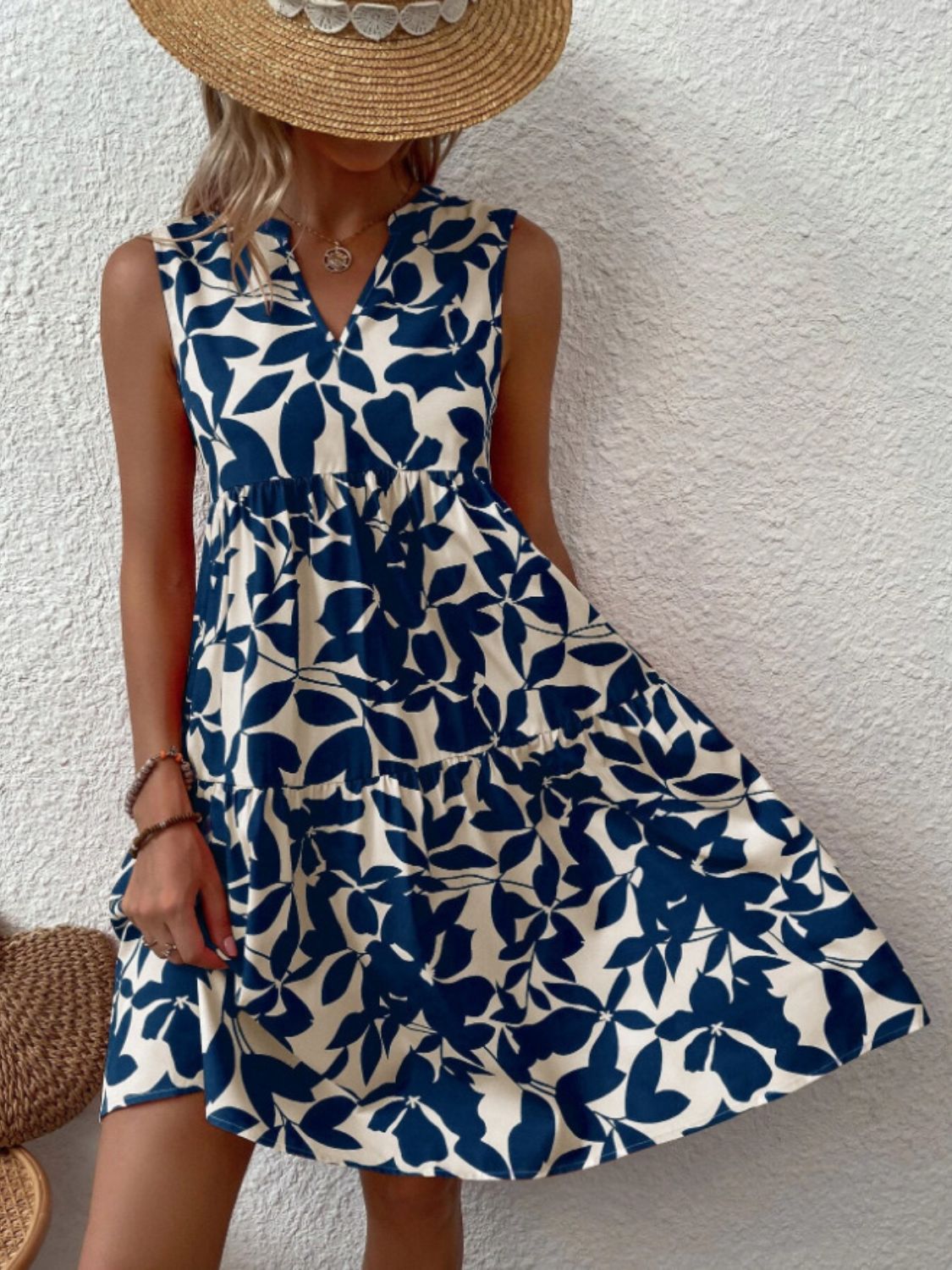Printed Notched Sleeveless Mini Dress - Classique Collection