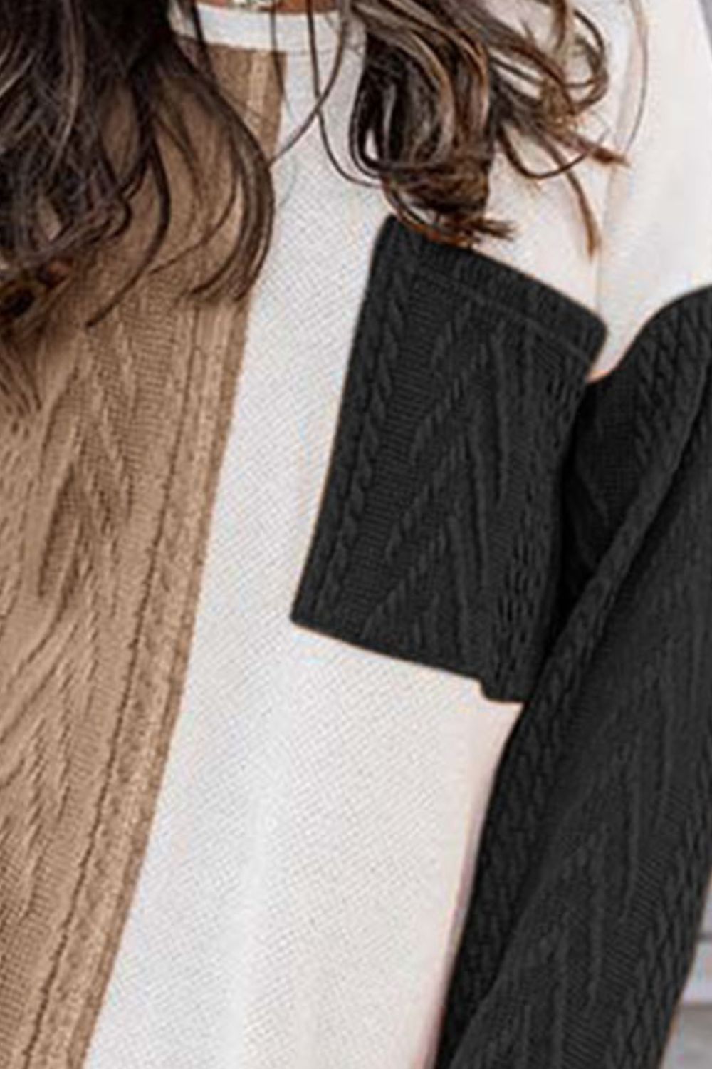 Full Size Color Block Cable-Knit Tops - Classique Collection