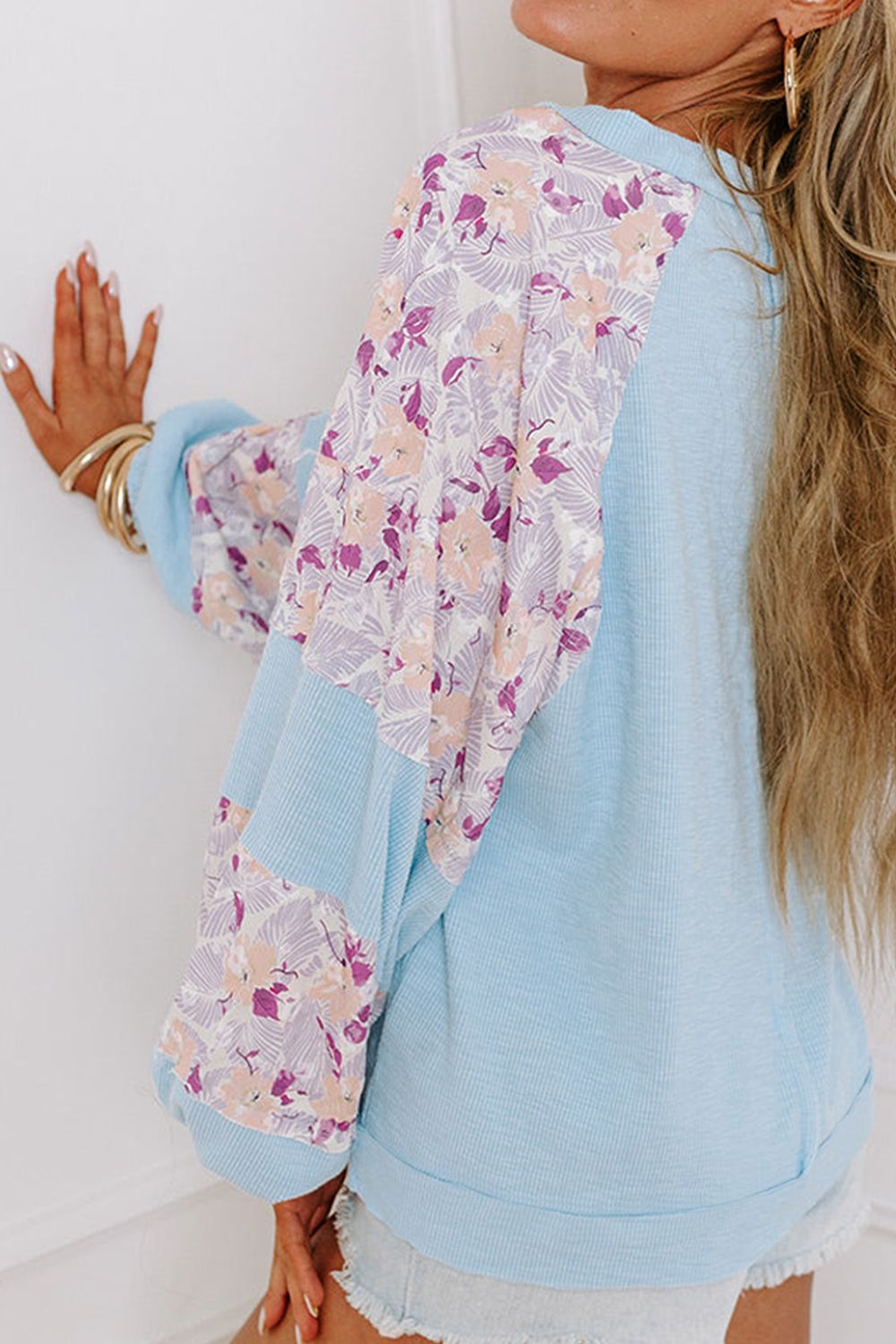 Printed Round Neck Balloon Sleeve Sweatshirt - Classique Collection