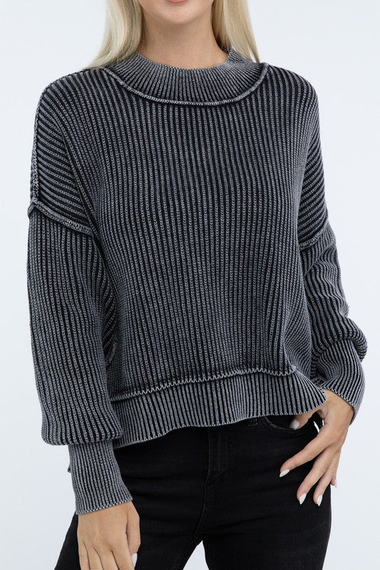 Washed Side Slit Oversized Cropped Sweater - Classique Collection