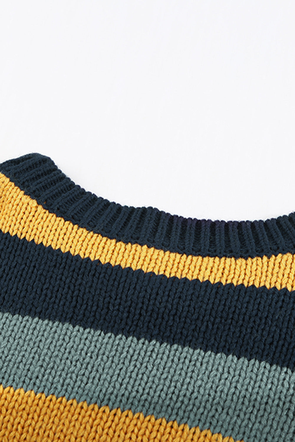 Color Block Round Neck Dropped Shoulder Sweater - ClassiQ