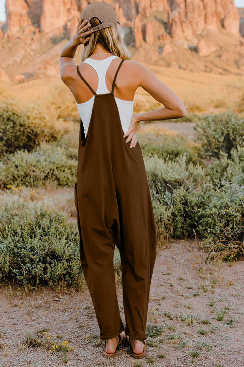 Double Take Full Size V-Neck Sleeveless Jumpsuit with Pockets - ClassiQ