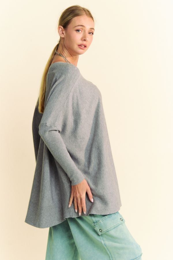 Davi & Dani Round Neck Dropped Shoulder Long Sleeve Knit Top - Classique Collection