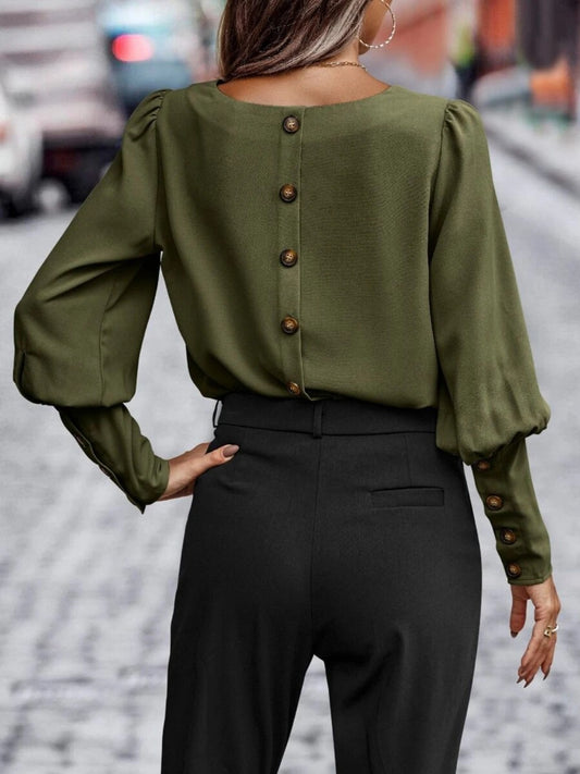 Round Neck Lantern Sleeve Blouse - Classique Collection